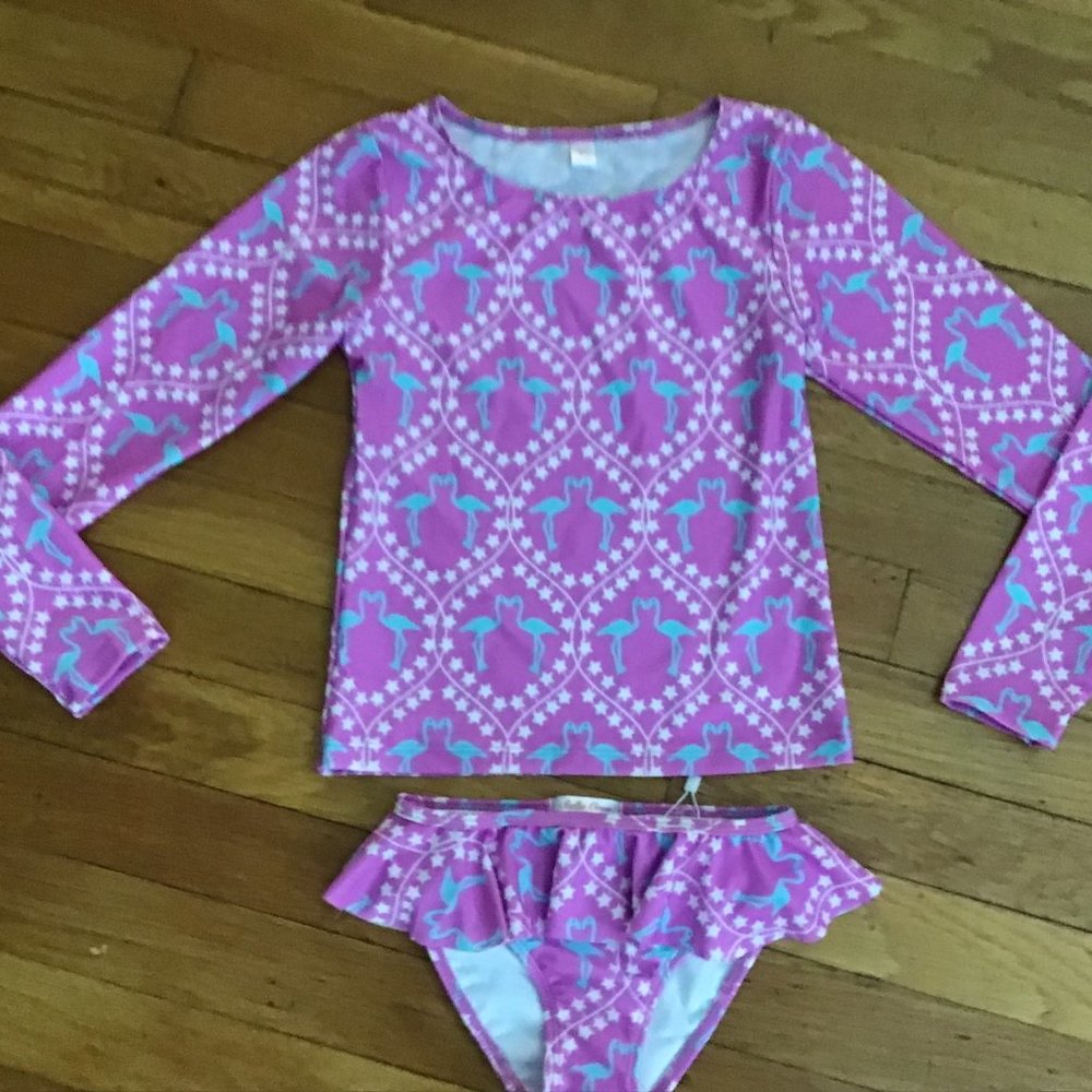 NWT STELLA COVE 2 PC. FLAMINGO PRINT SWIMSUIT. 4YR
